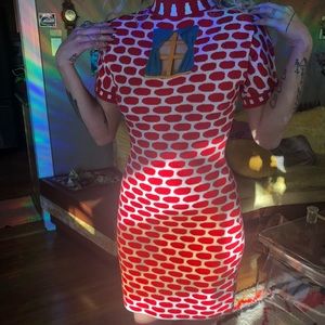 Opening Ceremony Dresses - Knit mini dress brick house w/ window & curtains Opening Ceremony Dresses - Knit mini dress brick house w/ window & curtains